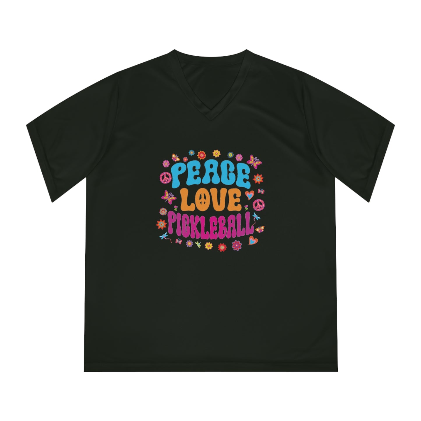 Women's Performance V-Neck T-Shirt - Hippy Love Peace PB