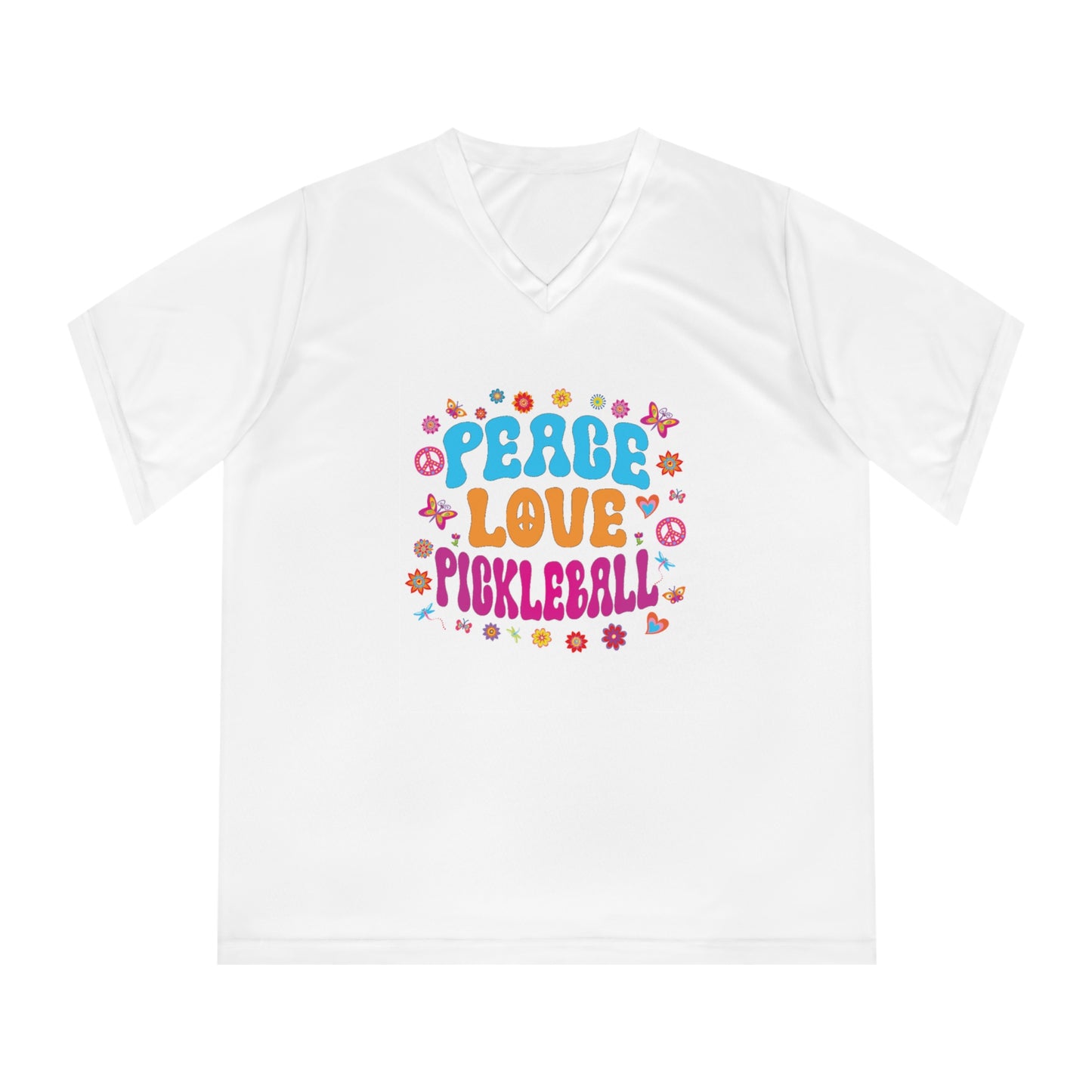 Women's Performance V-Neck T-Shirt - Hippy Love Peace PB