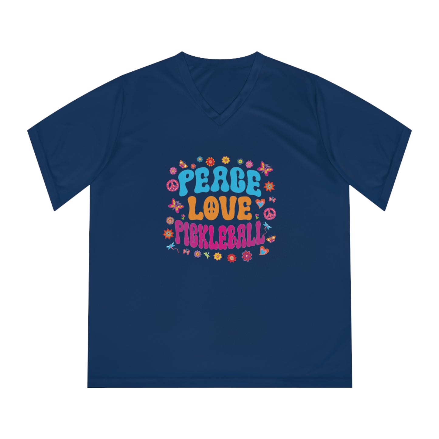 Women's Performance V-Neck T-Shirt - Hippy Love Peace PB