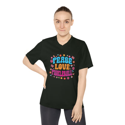 Women's Performance V-Neck T-Shirt - Hippy Love Peace PB