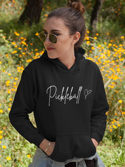 Unisex Hooded Sweatshirt Soft Fleece Pullover - Pickleball Cursive